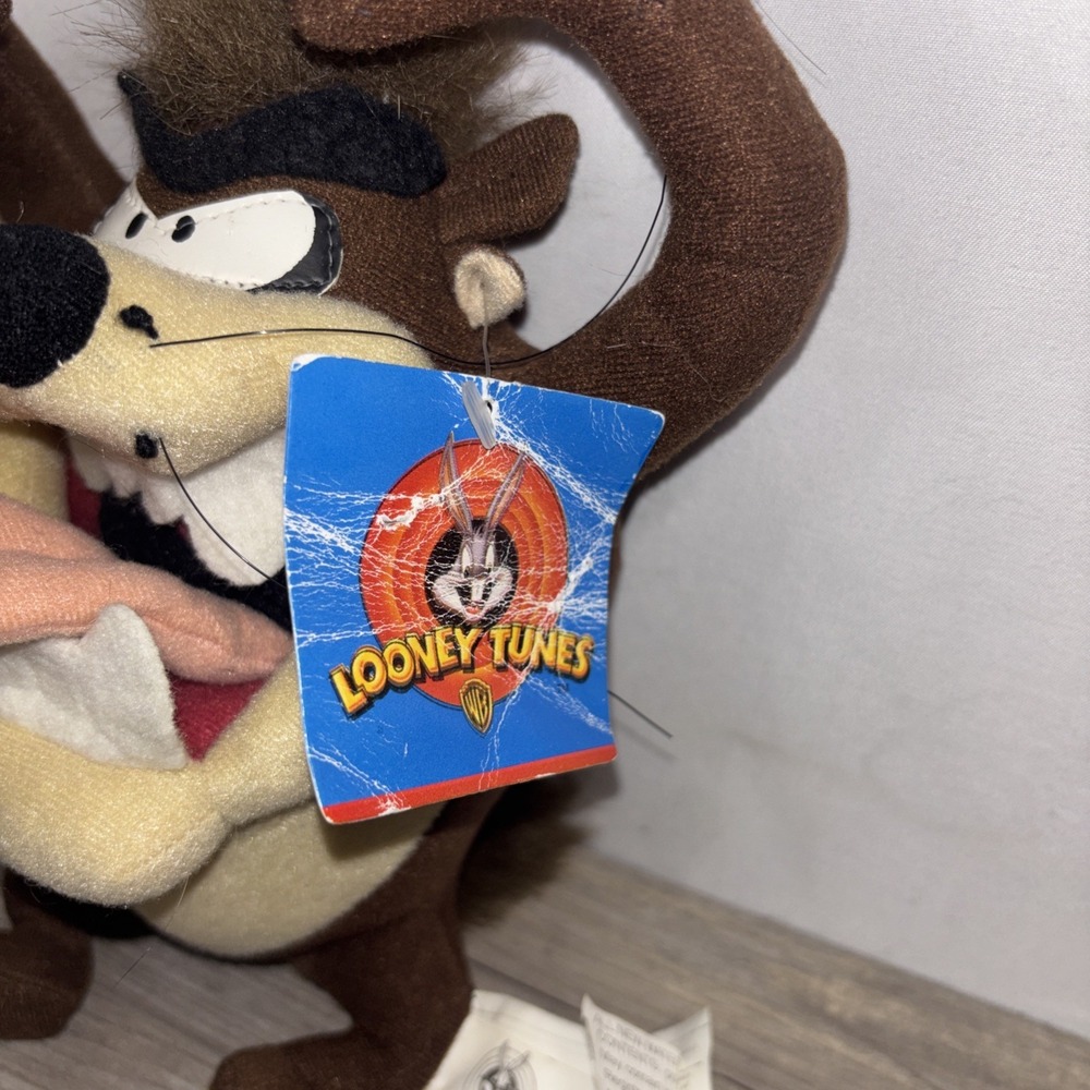 Vintage 1998 LOONEY TUNES Taz Tasmanian Devil Sitting Arms Up Plush Stuffed 9" - Picture 6 of 11